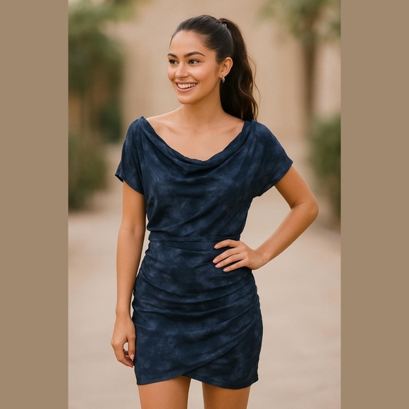 LaCoste   Drape Dress in Navy blue tie dye, size Small - Picture 1 of 4